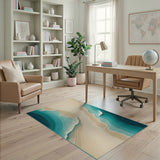 Coastal Beach Teal Ocean Waves Crashing on Sandy Beach Rug