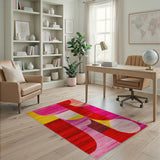 Vibrant Geometric Abstract Area Rug in Red Pink Yellow