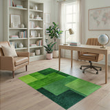 Green Lush Green Geometric Block Area Rug