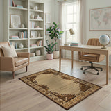 Southwestern Beige Area Rug with Tan Brown Geometric Border