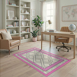 Pink Border Geometric Lattice Area Rug
