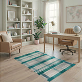 Teal Plaid Woven Area Rug