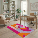 Pink Geometric Circle Area Rug