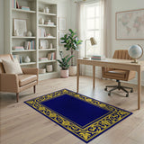 Traditional Persian Blue and Teal Navy Blue Ornate Gold Border Area Rug