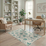 Teal Vine Leaf Swirl Area Rug