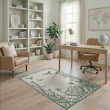 Ornate Green Birds Daisies Floral Frame Rug