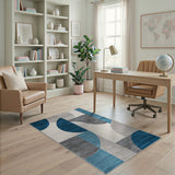 Modern Blue Teal Geometric Overlap Area Rug