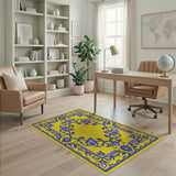 Yellow Field Persian Rug with Blue Floral Motifs