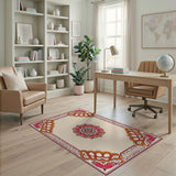 Pink Lotus Mandala Area Rug with Ornate Borders