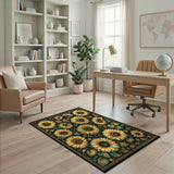 Vibrant Sunflower Garden Area Rug on Black