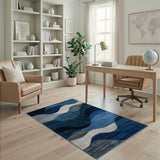 Layered Blue Wave Geometric Area Rug