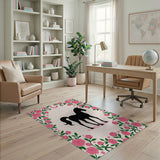 Pink Roses Black Horse Silhouette Area Rug