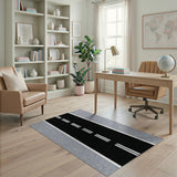 Black White Highway Dash Line Rug