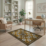 Ornate Gold Floral Tile Persian Rug