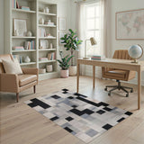 Black and White Geometric Modern Modern Black White Geometric Block Area Rug