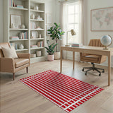 Bold Red White Striped Geometric Area Rug