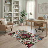 Blush Pink Rose Forget-Me-Not Floral Area Rug