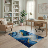 Luxe Blue Gold Fluid Agate Area Rug