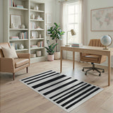 Bold Black White Striped Woven No. 2 Area Rug