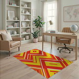 Vibrant Orange Yellow Geometric Area Rug