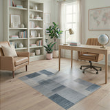 Washable Modern Geometric Color Block Area Rug, Blue Grey Low Pile