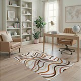 Abstract Area Wavy Brown Tan Abstract Area Rug