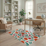 Whimsical Orange Spiral Floral Area Rug