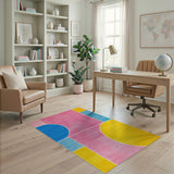Vibrant Geometric Pink Blue Yellow Area Rug