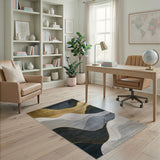 Gold Wave Abstract Area Rug in Navy
