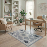 Whimsical Grey Bunny Geometric Area Rug
