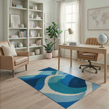 Geometric Modern Layered Blue Wave Geometric Area Rug