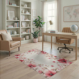 Elegant Pink Floral Border Area Rug