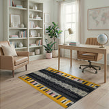 Bold Black Yellow Stripe Geometric Area Rug