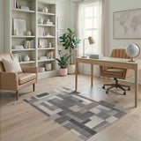 Washable Modern Geometric Grey Area Rug - Low Pile & Non-Slip