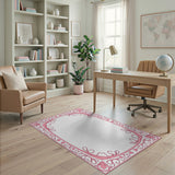 Romantic Pink Hearts Floral Border Rug