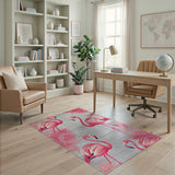 Pink Flamingo Palm Leaf Coastal Beach Area Rug