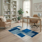 Blue Block Geometric Textured Area Rug