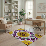 Smiling Sunflower Purple Motif Area Rug
