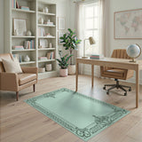 Ornate Blue and Teal Ornate Teal Floral Border Area Rug
