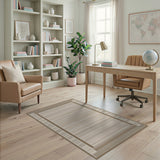 Beige and Neutral Beige Striped Border Geometric Area Rug