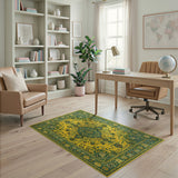 Yellow Teal Traditional Persian Area Rug