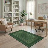 ODIKA Washable Green Traditional Area Rug - Low Pile Non-Slip Boho Carpet