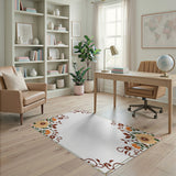 Peach Orange Floral Border Area Rug