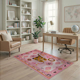 Kids Cartoon Playful Pink Cartoon Tiger Area Rug
