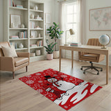 Festive Snowman with Stocking Red Area Rug