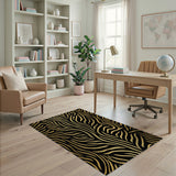 ODIKA Washable Gold & Black Abstract Zebra Pattern Low Pile Area Rug
