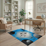 Blue Airplane Moon Flight Geometric Area Rug