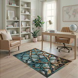 Teal Distressed Lattice Coastal Beach Rug