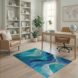 Teal Blue Abstract Ocean Wave Area Rug