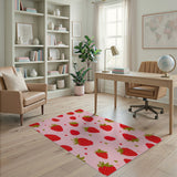 Playful Pink Strawberry Pattern Area Rug